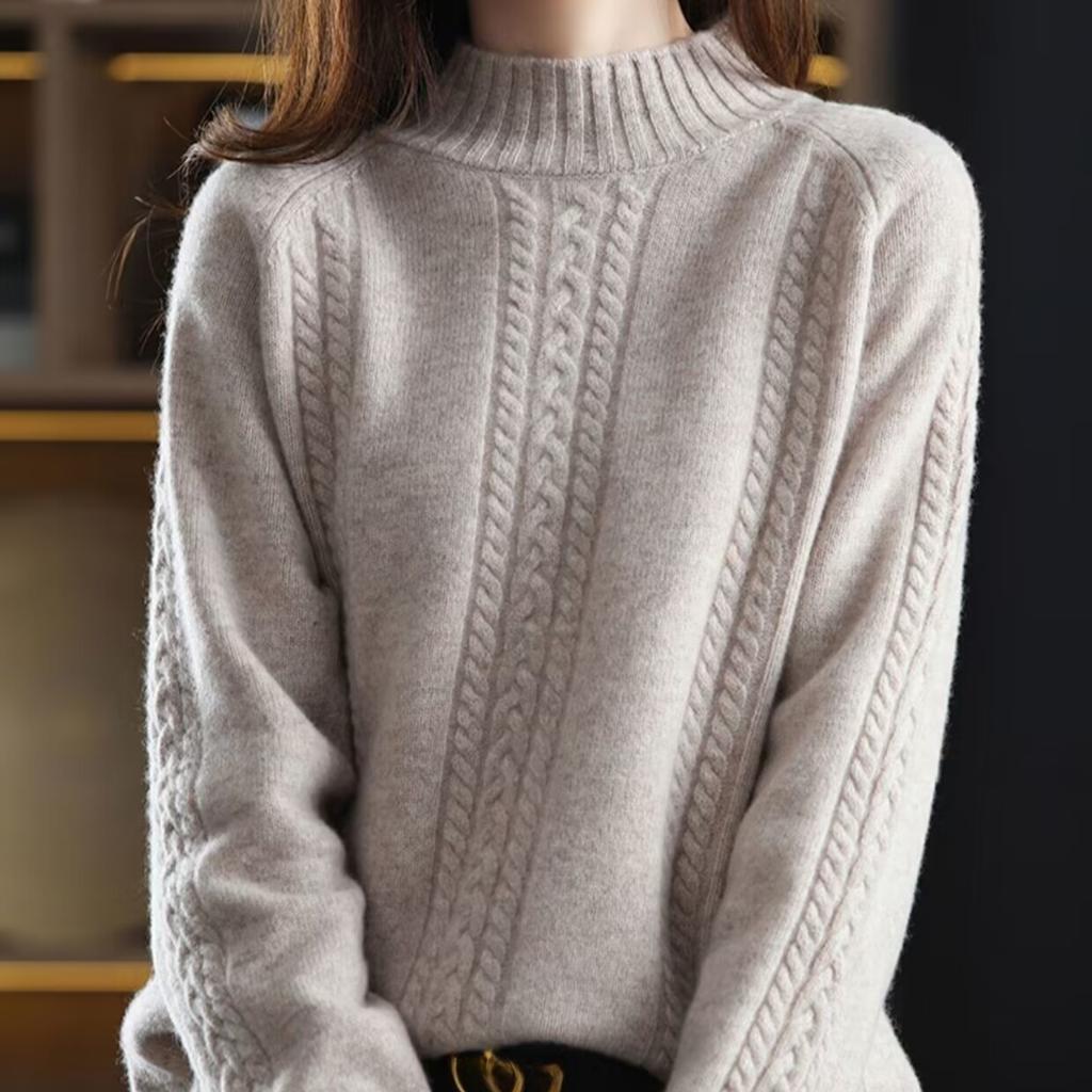Свитер с высоким воротом, женский, однотонный, повседневный, с длинным рукавом, зимний, ленивый, с жареными вставками из теста, пуловер