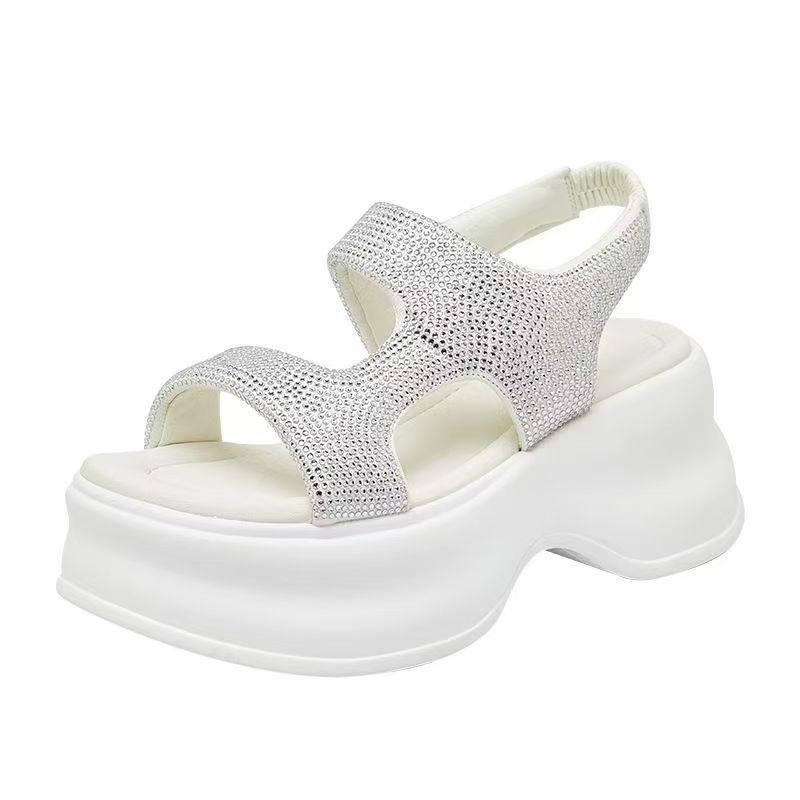 Женские летние новые туфли на толстой подошве со стразами, модные и универсальные