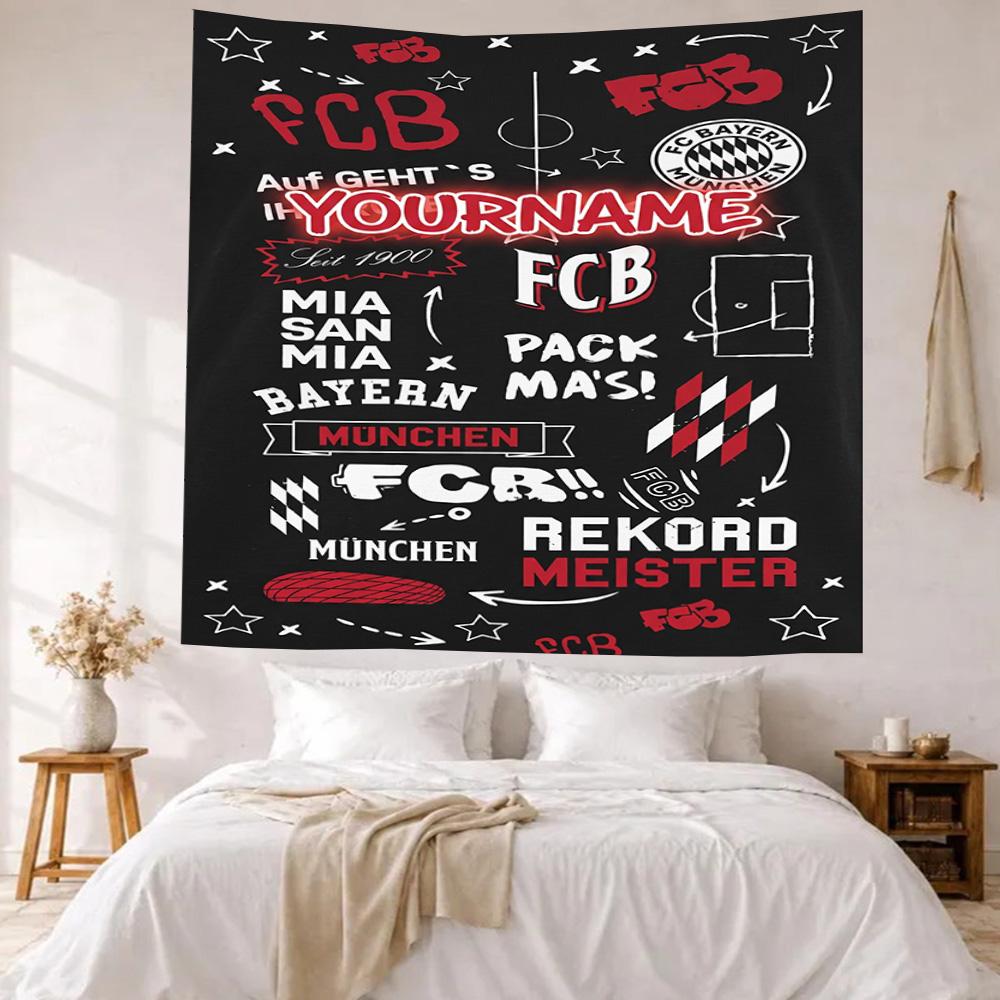 Fc Bayern Mnchen Custom Your Name Wall Decor Tapestry Art For Pet Memorial Birthdaywedding Party Backdrop Family Gift
