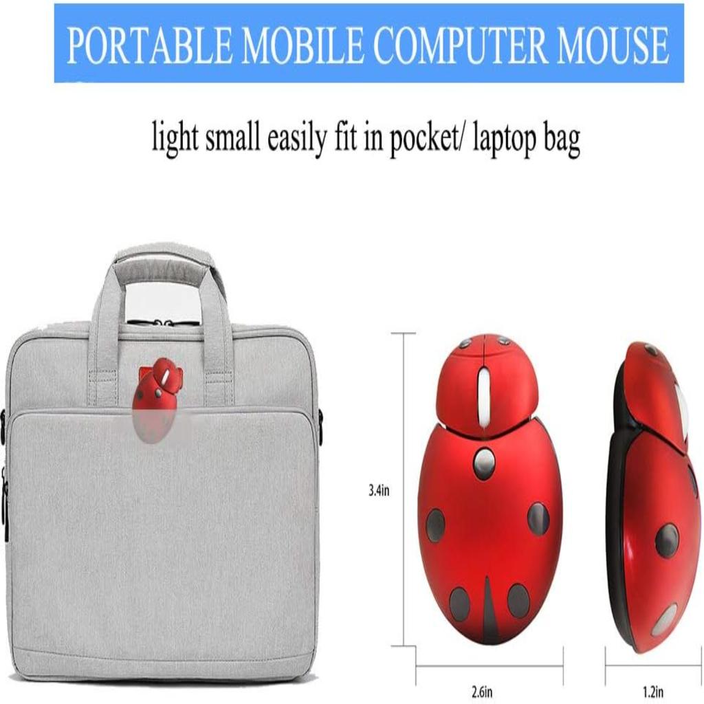 LadybugGlow Mini Wireless Mouse, Portable 3000 DPI Optical Cordless Mouse for Kids with USB Receiver (Red)