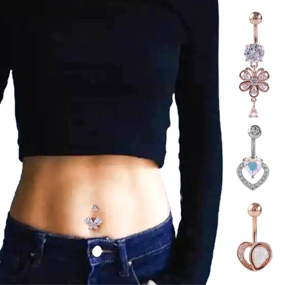 Curved Belly Button Rings Stainless Steel Body Piercing Jewelry Zircon Navel Ring Party Decoration
