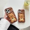 3D Милый Мультяшный Медведь Телескопическая Подставка Силиконовый Чехол для Телефона Для iPhone 17 16 15 14 13 12 11 Pro Max Ударопрочный Защитный Чехол