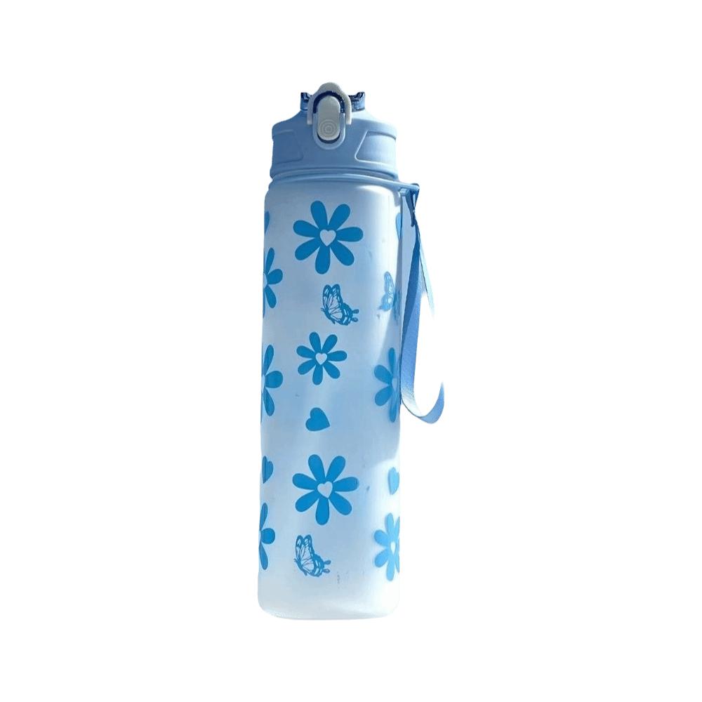800ML Sports Water Bottle Bow Flower Printed Water Cup Trendy Straw Cup Gym