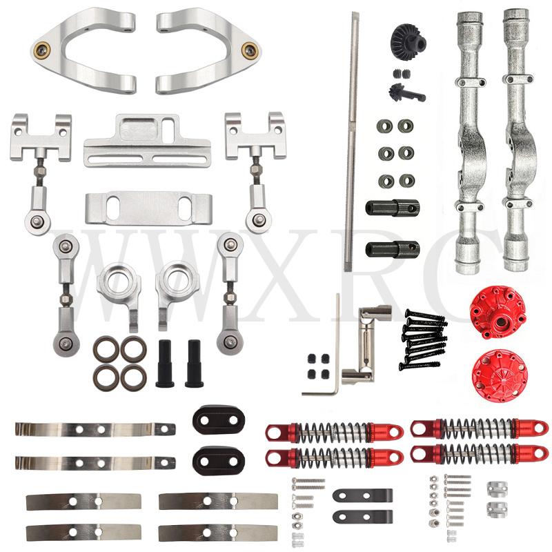 WPL D12 Metal Rear Axle Kit Front Rear Shock Absorber Leaf Springs Steering Cup Upper Lower Swing Arm Slider Set Upgrade Parts