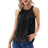 Women's Summer New Solid-coloured Hanging Neck Paragraph Sequins Feel Slightly Elastic Camisole Sequin Tank Tops