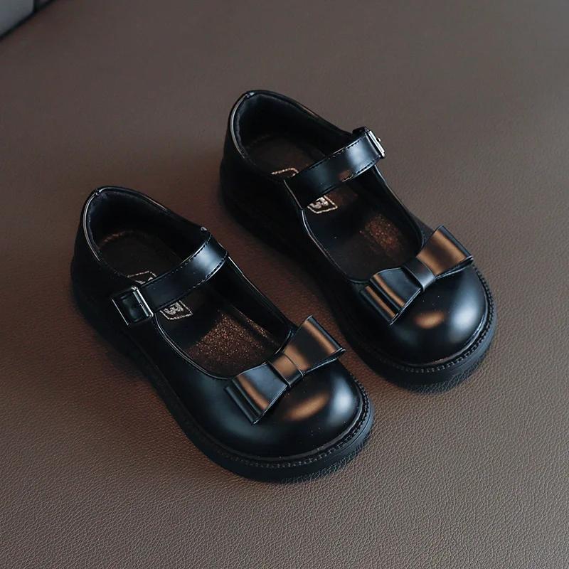 Детские кожаные туфли простые черные школьные туфли для девочек для выступлений модные повседневные универсальные детские туфли принцессы на плоской подошве мягкие