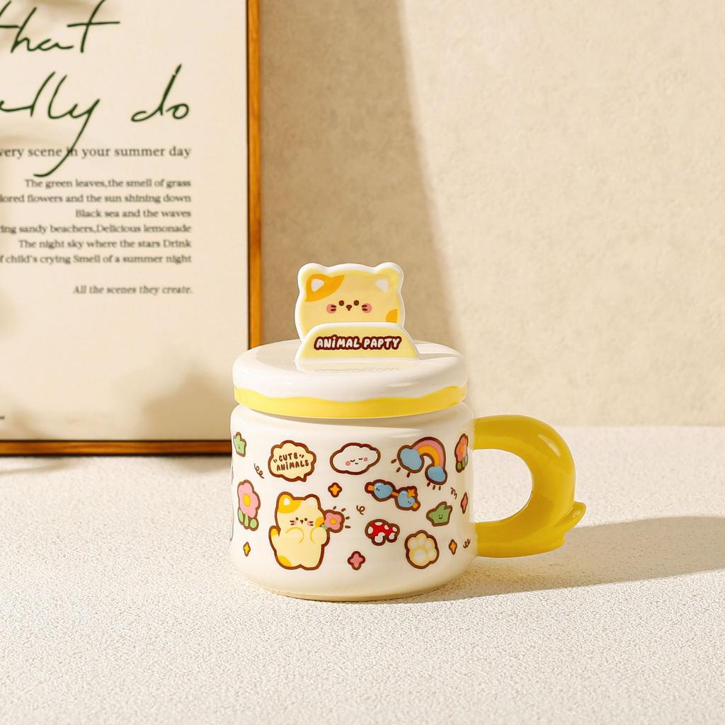 Мультяшная чашка-дудл из керамики с крышкой для подарка на день рождения девочки, парная чашка для воды, высококачественная кружка с животным для девушки