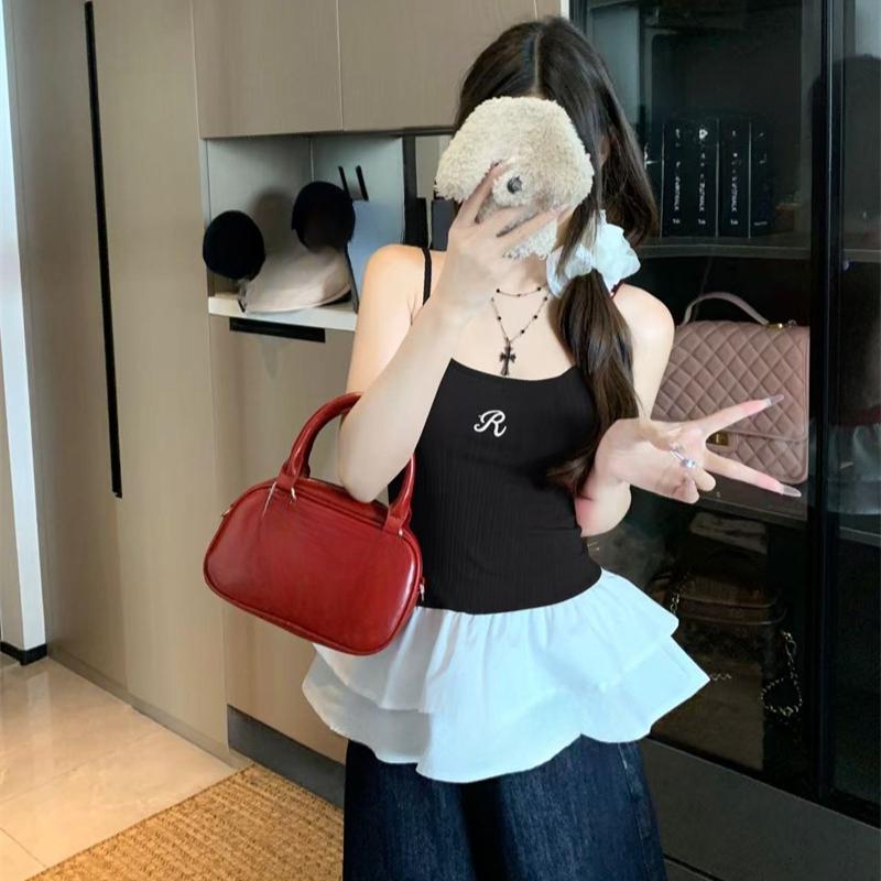 Футболка без рукавов в балетном стиле с круглым вырезом, летняя, из МОДАЛ-ХЛОПКА, сексуальная, слинг-футболка для женщин, с принтом листьев лотоса, тонкая, эластичная, обтягивающая, красная