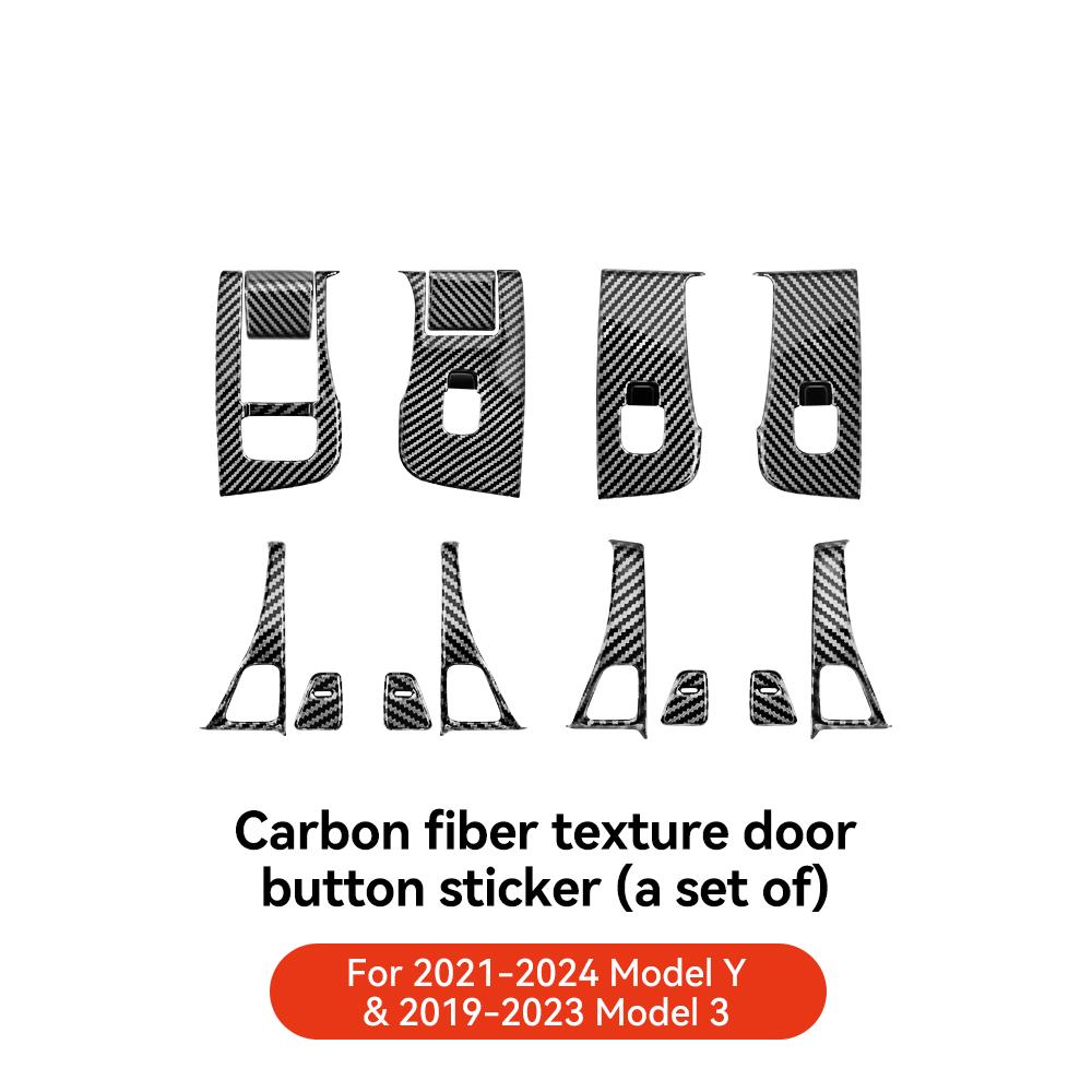 Наклейки на кнопку открытия двери автомобиля YZ из углеродного волокна для Tesla Model 3 Y, напоминание об открытой двери, подлокотник, кнопка подъема окна, переключатель