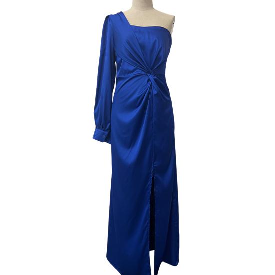 Женское вечернее платье на одно плечо без рукавов с разрезом по низу, однотонное, тонкая талия