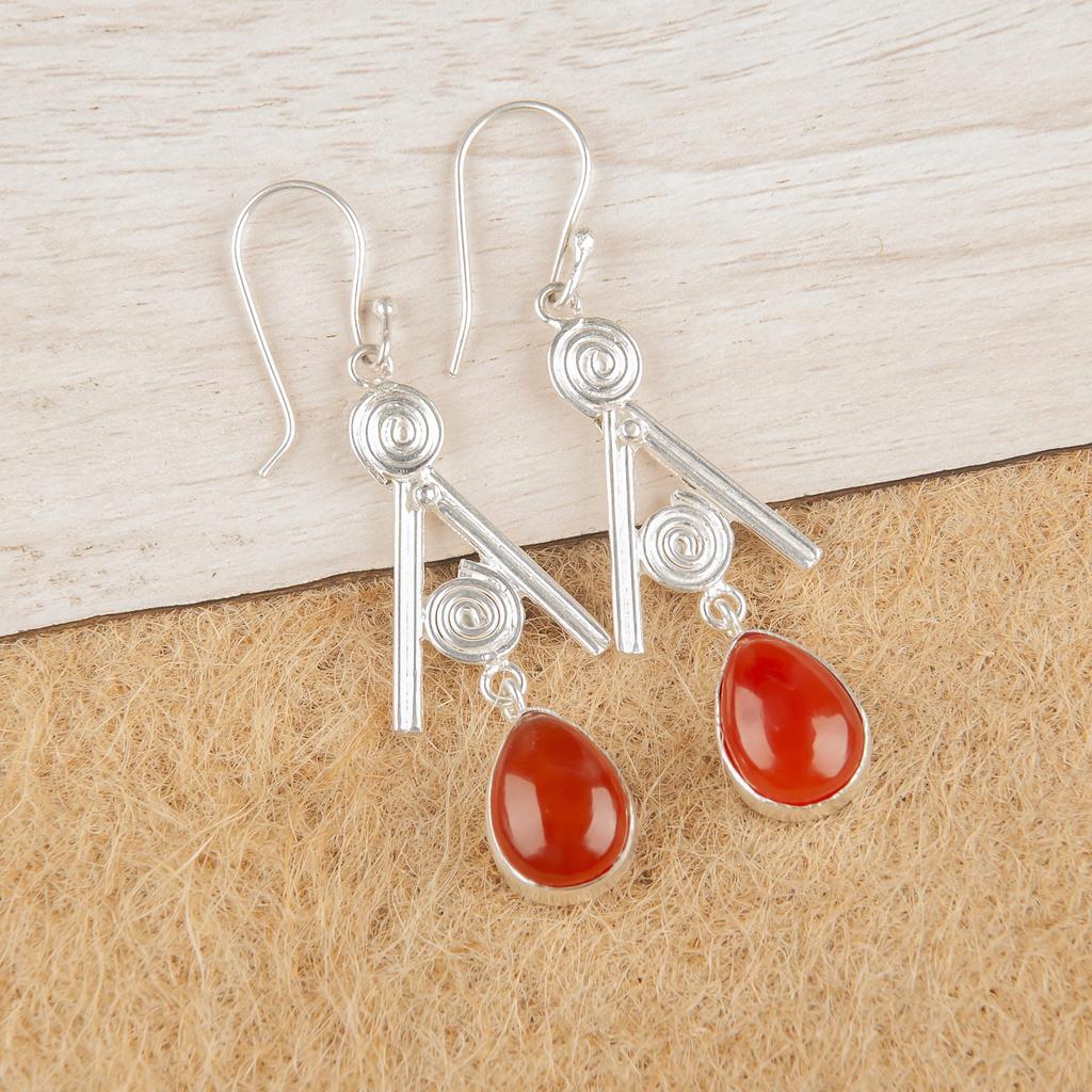 Серьги из чистого серебра 925 пробы с сердоликом, серьги с драгоценными камнями ручной работы, подарки жене, абсолютно новые серьги