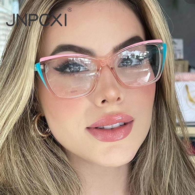 Retro TR90 Double Color Cat Eye Women Glasses Frame Fashion Pink Clear Anti-Blue Light Optical Men Eyewear Frame