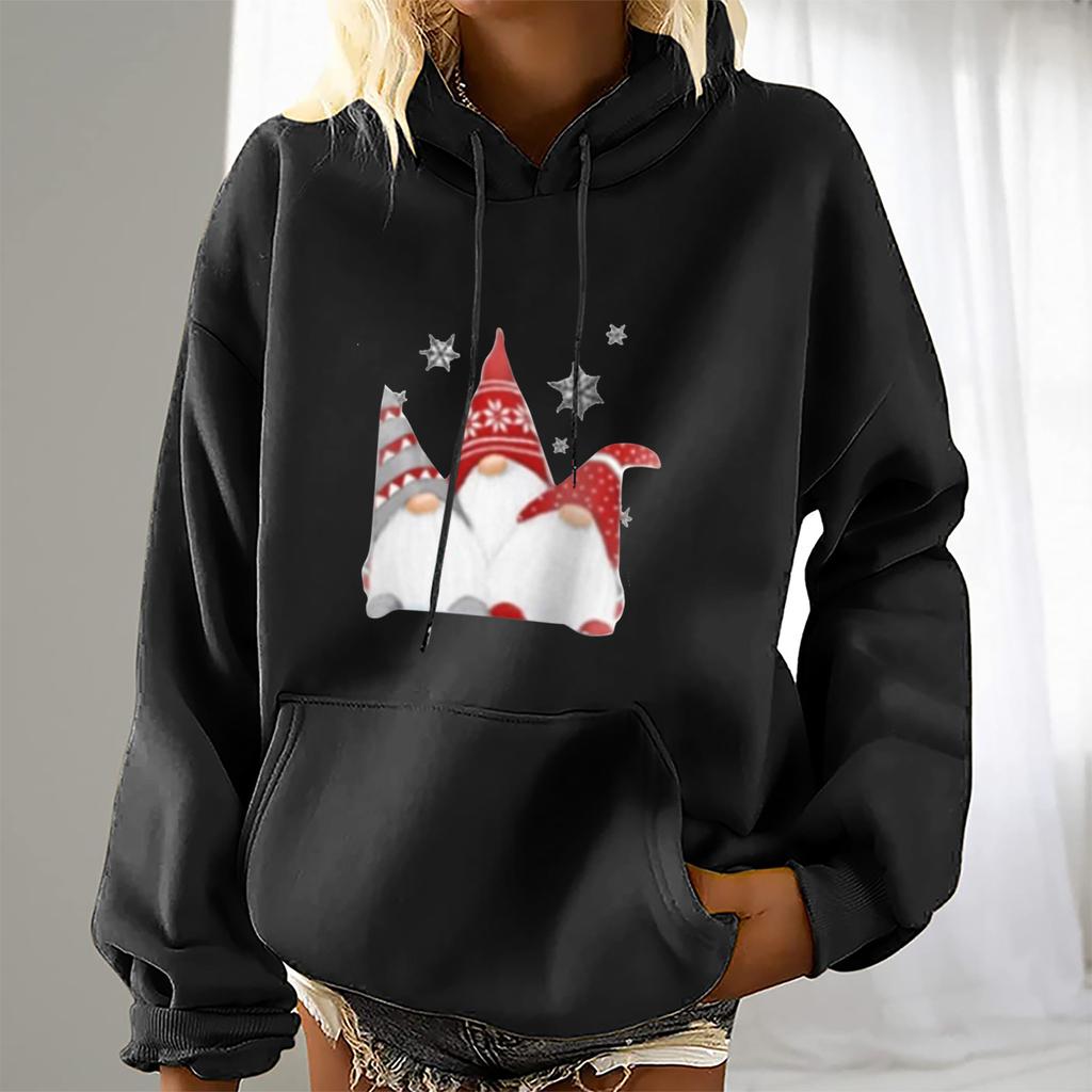 Женская мода для отдыха, рождественской вечеринки, пуловер с длинными рукавами и капюшоном с принтом, топ