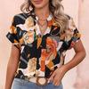 Women's Fashion Summer Spring Casual Flower Pattern Print Short Sleeve V Neck Blouses & Shirts