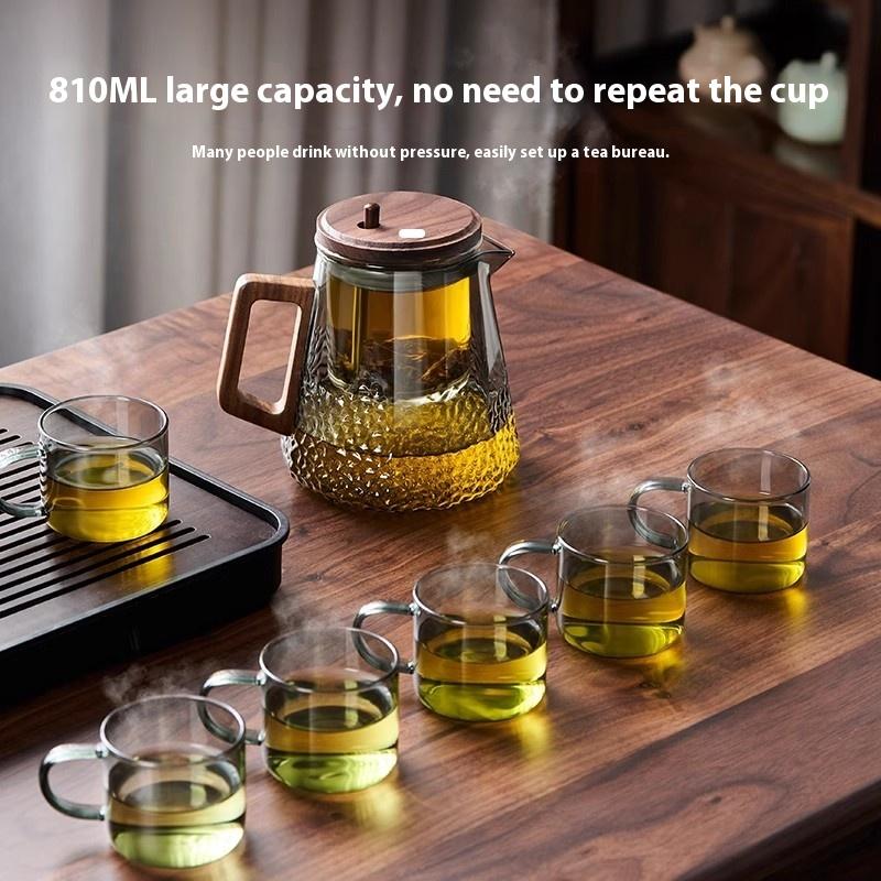 GIANXI 590ML Magnetic Lid Wooden Handle Teapot For Tea Transparent Tea Infuser Teapot Separation Filter Puer Tea Brewing Kettle