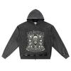 DTG Print Knitted Denim Zip-Up Hoodie Sacramentals Brother Print Zipper Hoodies