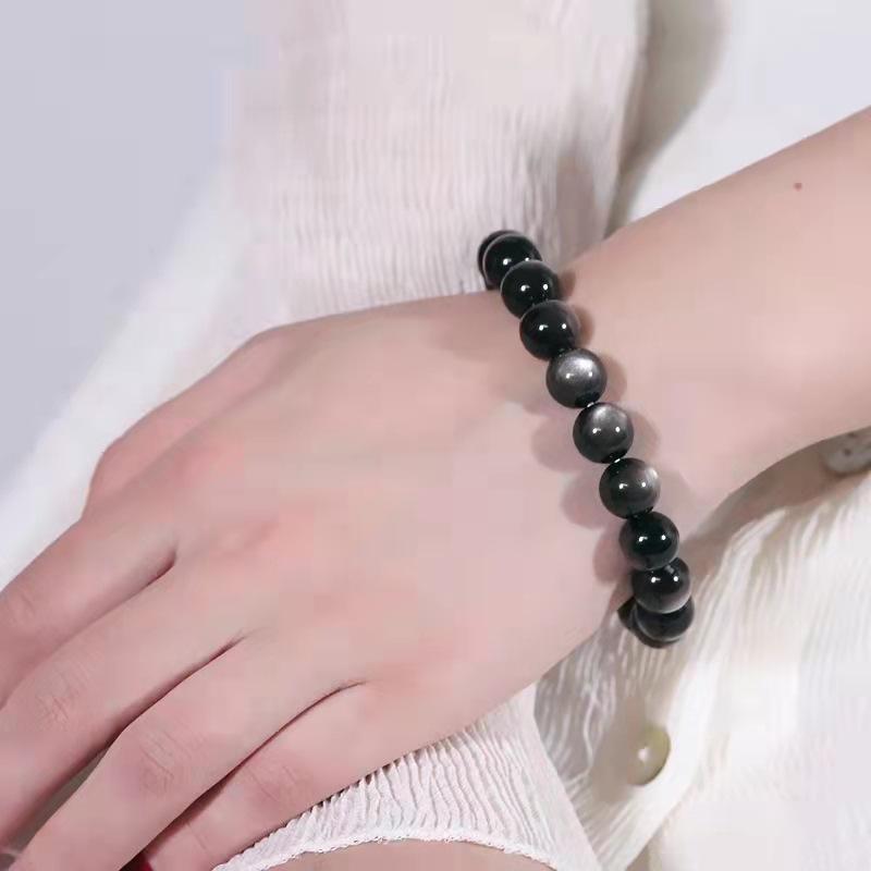 Браслет из натурального радужного обсидиана с ледяным обсидианом, золотым обсидианом, серебряным обсидиановым кристаллом, украшения в подарок