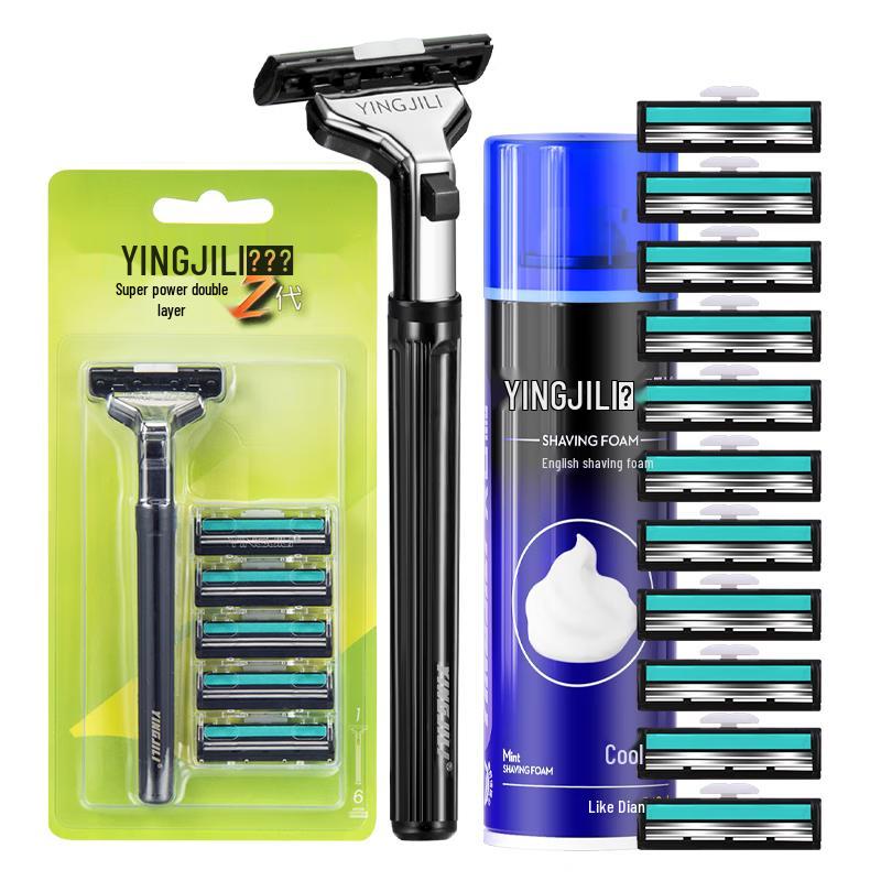Набор бритвы для начинающих с 12 сменными кассетами и пеной для бритья