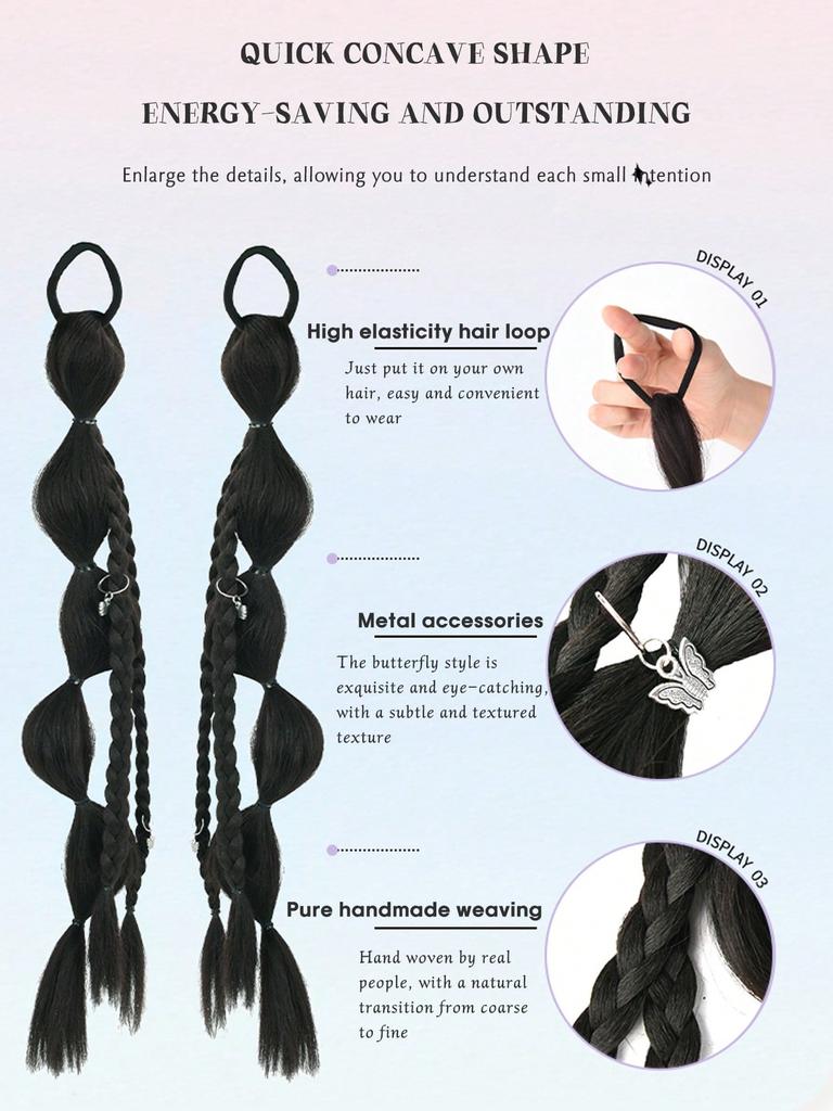Synthetic Long Ponytail Extendeds Boxing Braid With Elastic Hair Loop Bubble Braid Double Ponytail Ring Buckle Heat Resistant Boxing Braid