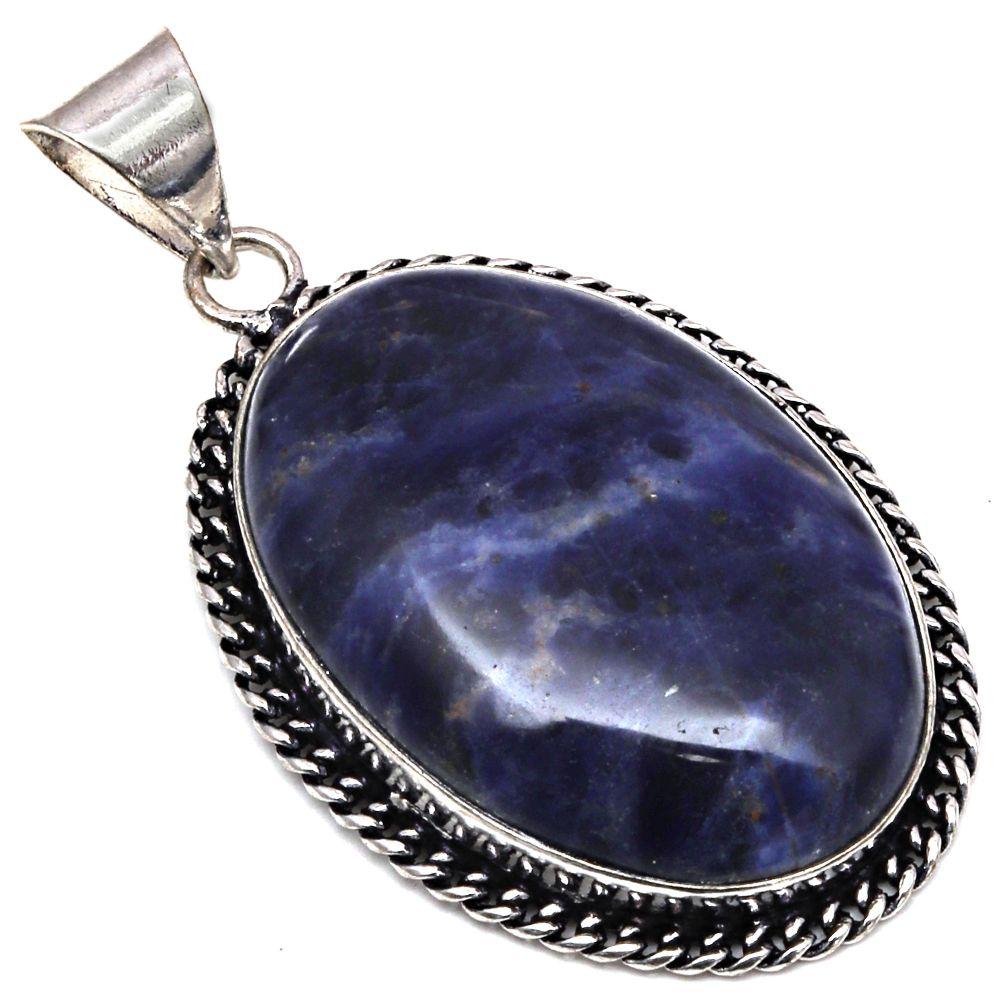 Pendant Blue Sodalite Gemstone Handmade Gift For Her Silver Jewelry 2"