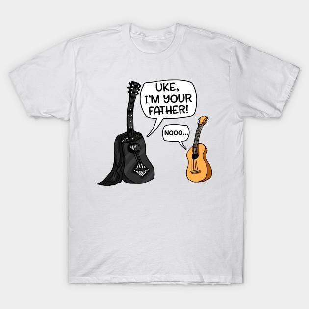 Men Black Print T-shirt Uke I'M Your Father Funny Guitar No-Cut Heat Transfer Print Cotton Tshirt
