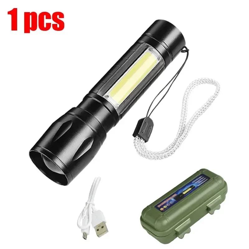 Mini LED Flashlight COB+XPE Portable Torch USB Charging Camping Lantern Zoomable Focus Light Tactical Flashlight with Pen Clip