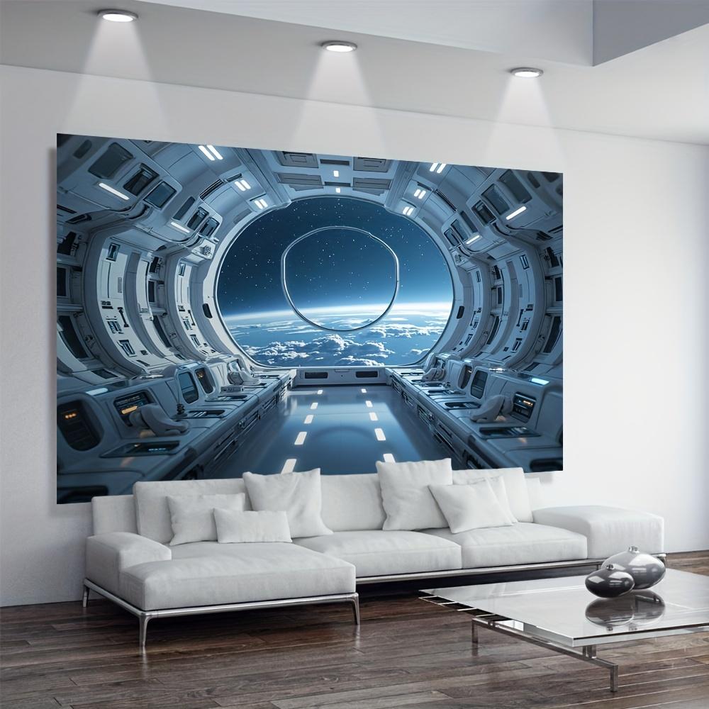 2D flat banner 1 piece - futuristic sci-fi photography background - design of space capsule corridor