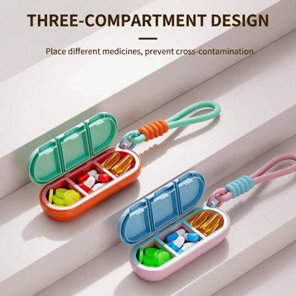 Hanging Lanyard Medicine Box 3 Compartment Pill Case Container Mini Pill Organizer Home Storage