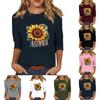 Women's Print Round Neck Top With Three Quarter Sleeves T-Shirt Three Quarter Sleeves T-Shirt