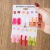 Oversold personalized C-shaped earrings set, colorful resin small stud earrings, love bow, cute earrings.