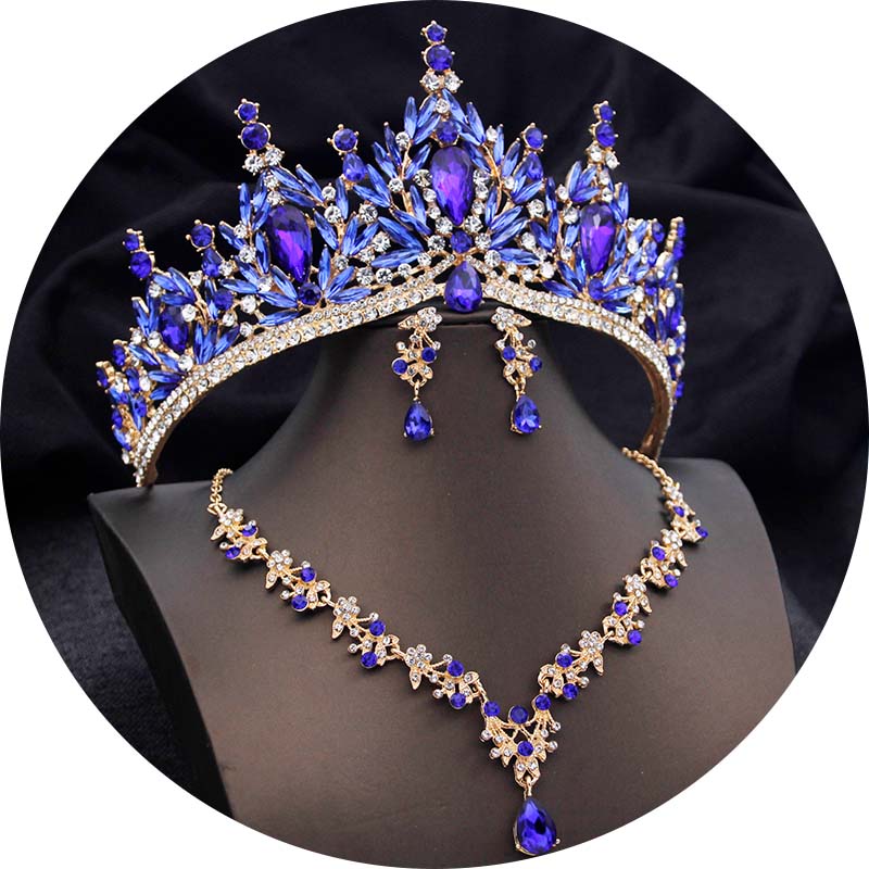 Luxury Tiaras and Crowns Bridal Jewelry Sets for Women Prom Wedding Crown With Choker Necklace Earrings Costume Accessories
