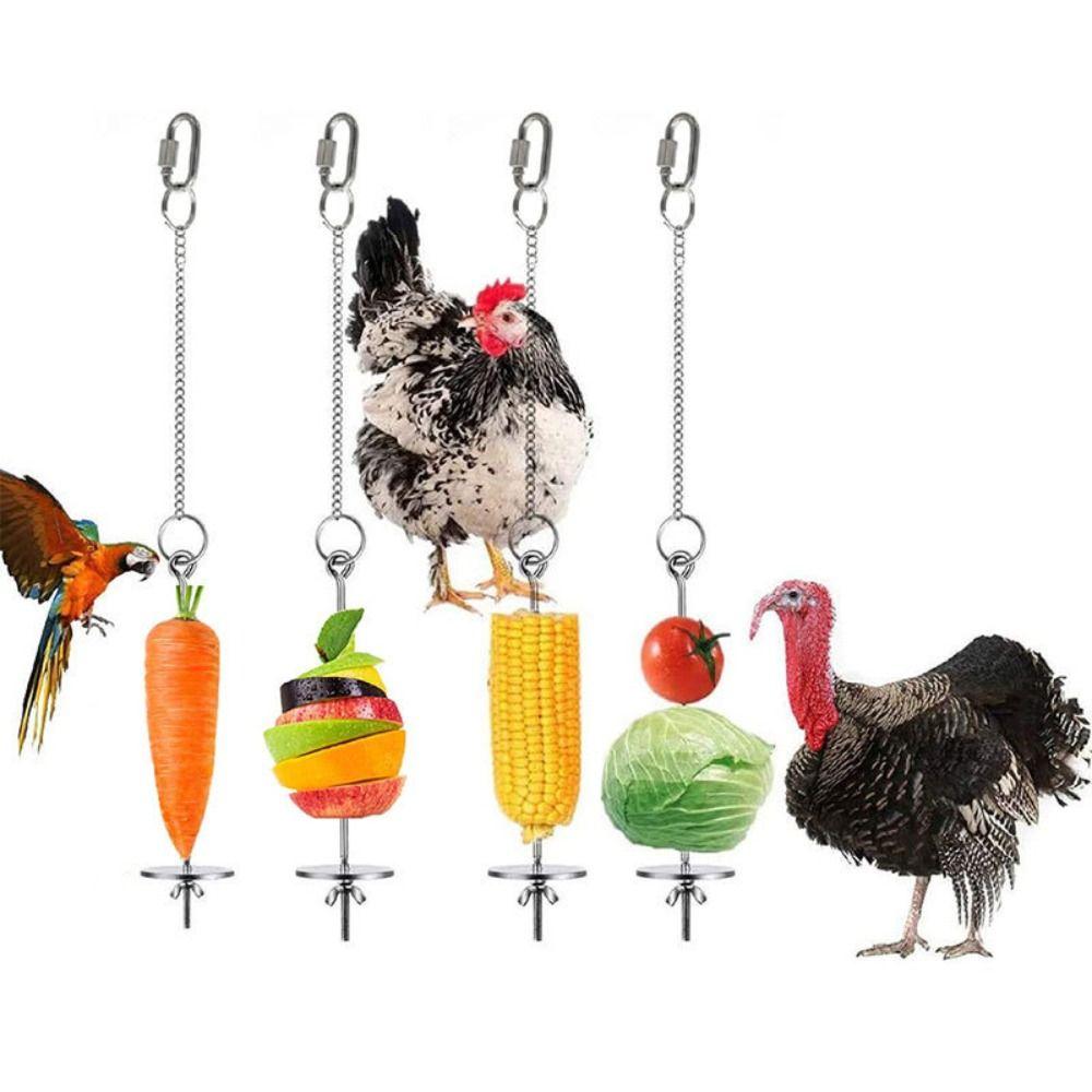 Rust-proof Chicken Veggies Skewer Adjustable Length Bird Feeder for Cage Birds