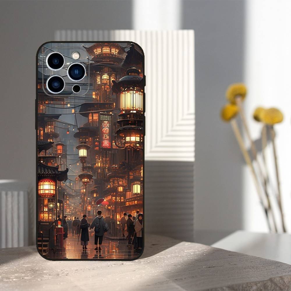 Чехол в японском стиле для iPhone 11, 12, 15, 14, 13, 16, 17, Plus, Pro Max, XS, X, XR, SE, Mini, 8, 7, Мягкий силикон, Черный