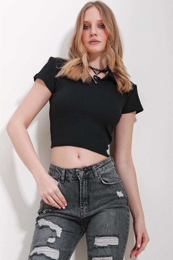 Женская блузка, новый сезон, модная светло-коричневая базовая укороченная блузка с вырезом поло