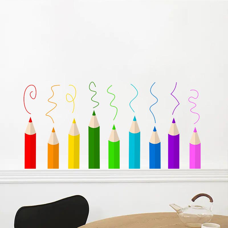 Мультяшные красочные наклейки на стену в виде карандашей для детской комнаты, яслей, дома, самоклеящиеся наклейки на стену