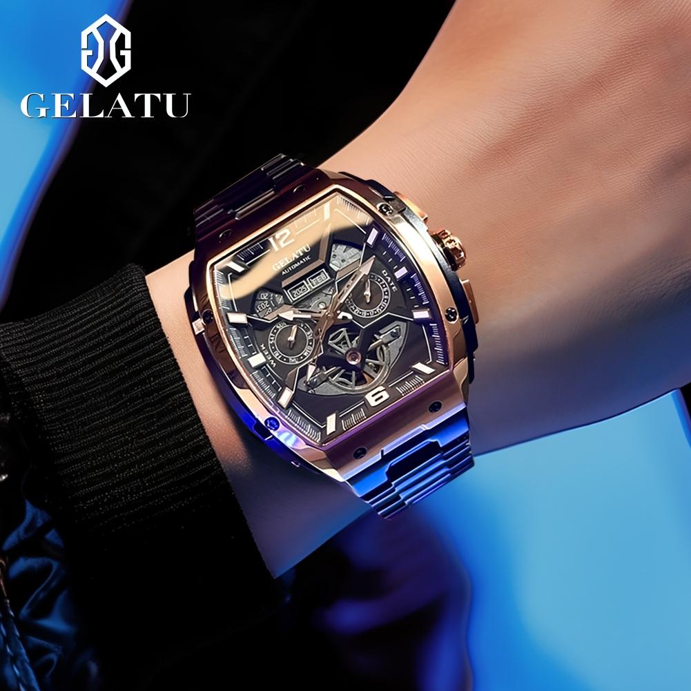 GELATU 6013 Man Watch Top Brand Date Week Mechanical Watch For Man Big Dial Hollow Luxury High End Business Watch 50M Waterproof