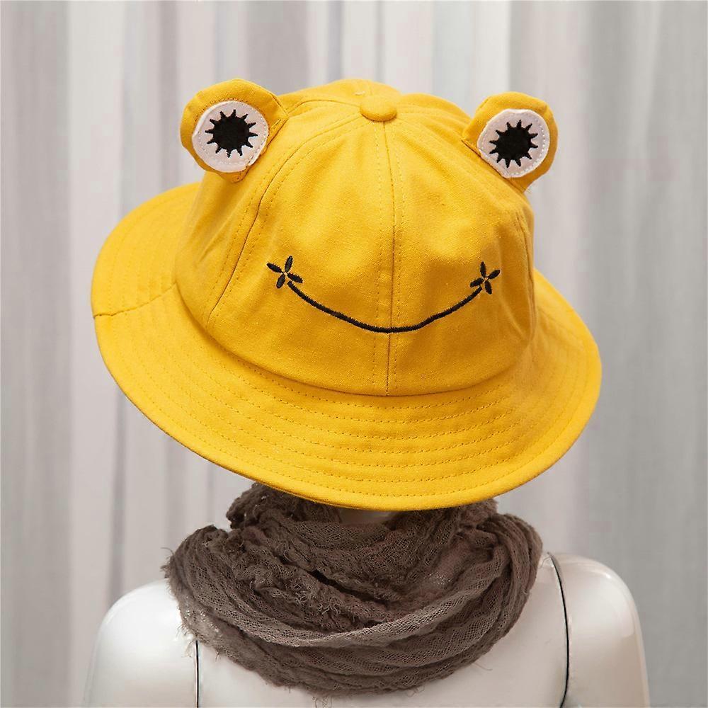 Dww-Yellow- Adults Cute Frog Bucket Hat for Summer and Outdoors - Foldable - Wide Brim Fisherman's Hat - Sun Hat for Adult Women and Men