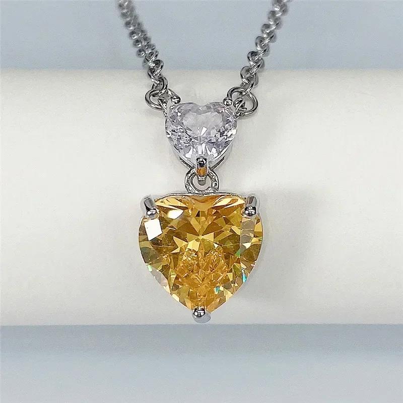 Women'S Sparkling Yellow Cubic Zirconia Necklace Luxury Fashion Jewelry For Wedding Anniversary Party Accessory Gift