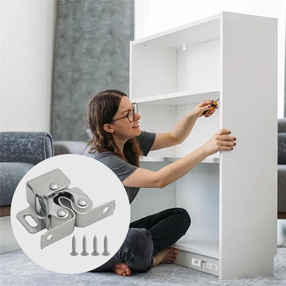 Door Catches Latches, 4 Pack Double Roller Strong Hold Cupboard Cabinet Door Catches, Double Roller Catches Cabinet Catches Door Latches