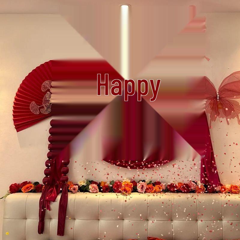 Wedding Room Décor Set: Bride's Bedroom with Double Happiness Wall and Floral Accents
