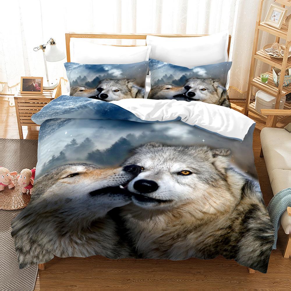 Пододеяльник с 3D рисунком волка, комплект постельного белья, пододеяльник, наволочка, 2 или 3 двуспальные кровати, односпальная кровать, полный размер, мягкая моющаяся молния, украшение для дома