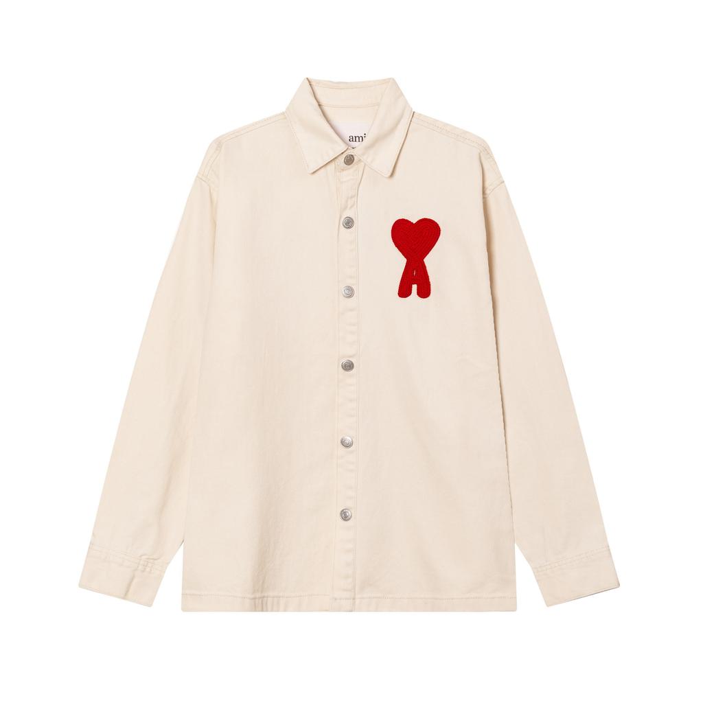 AMI Autumn and Winter Classic Heart Embroidered Casual Cotton Solid Color Long Sleeved Shirt On the Chest