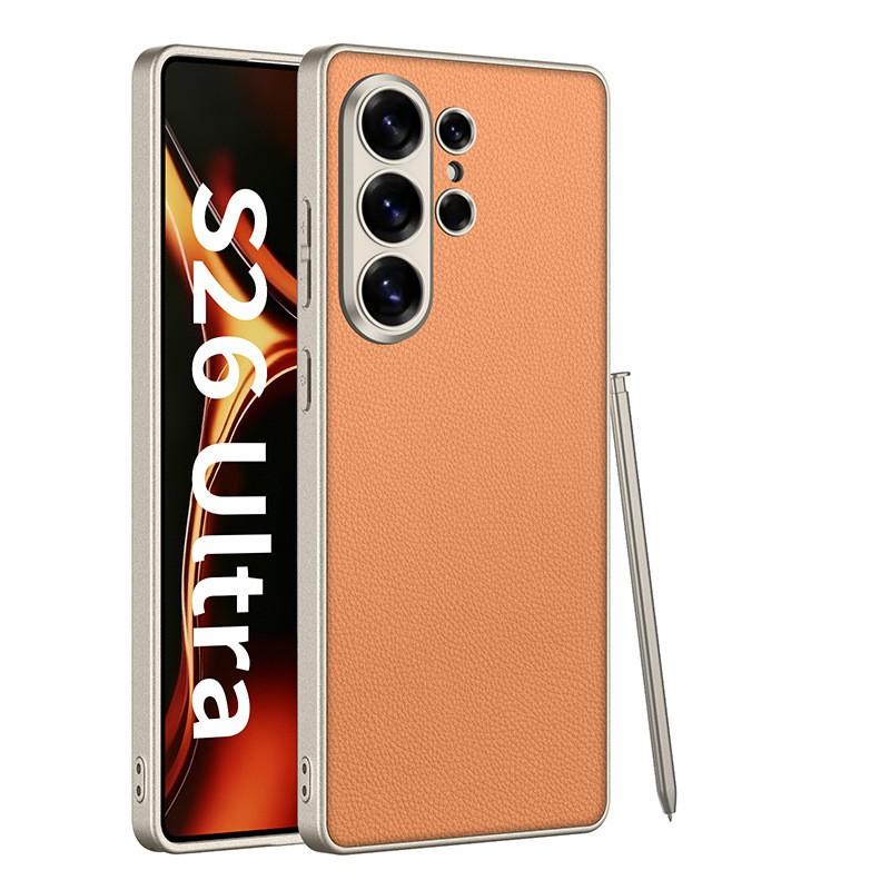 Premium Slim Metal-Paint Vegan Leather Case Galaxy S26 Ultra S25 S24 Shockproof Anti-Slip Protective Cover
