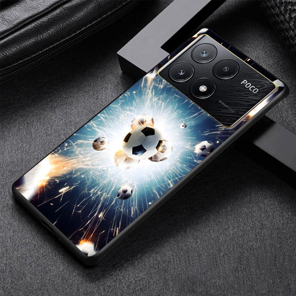 Football Sport Soccer Case for Xiaomi Poco X6 X3 NFC M5s X5 F3 M4 M3 Pro Black Silicone Soft Phone Cover Coque