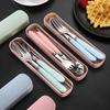 410 Stainless Steel Chopsticks Tableware Portable Fork Spoon Student Office Worker Three-piece Cute Storage Box Cutlery Set Fork