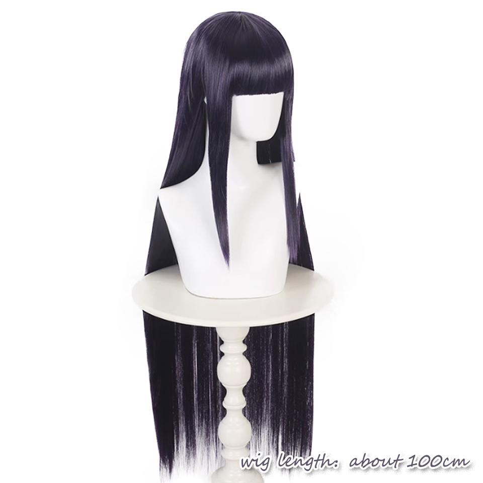 Черный и фиолетовый длинный прямой синтетический парик Наруто-Хьюга Хината косплей мультяшный парик с прямой челкой длинный прямой парик