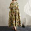 Short Sleeve Plus Size Cotton Vintage Floral New In Dresses for Women Casual Loose Long Summer Dress