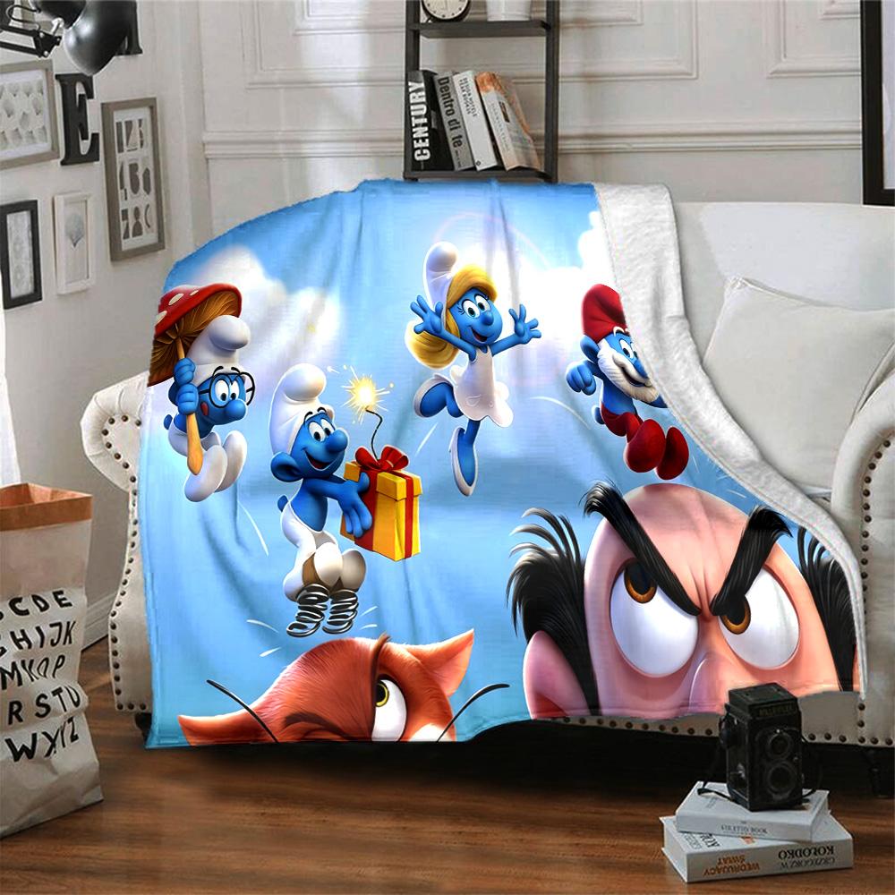 Smurf Adventure Skyward Flannel Blanket Super Soft Warm Cozy Blanket For Sofa Bed Office Travel Allseason Home Decor Gift