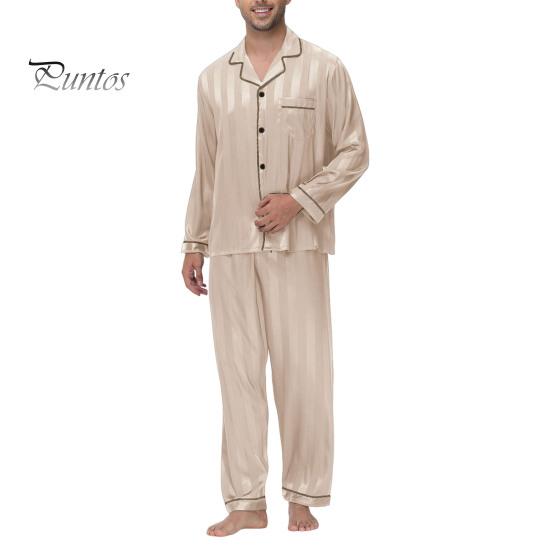 2 шт./компл. Шелковый атласный мужской пижамный комплект с пуговицами, длинными рукавами, верхом из пижамы с воротником-стойкой, пуговицами спереди, нагрудным карманом, длинными штанами, одежда для сна