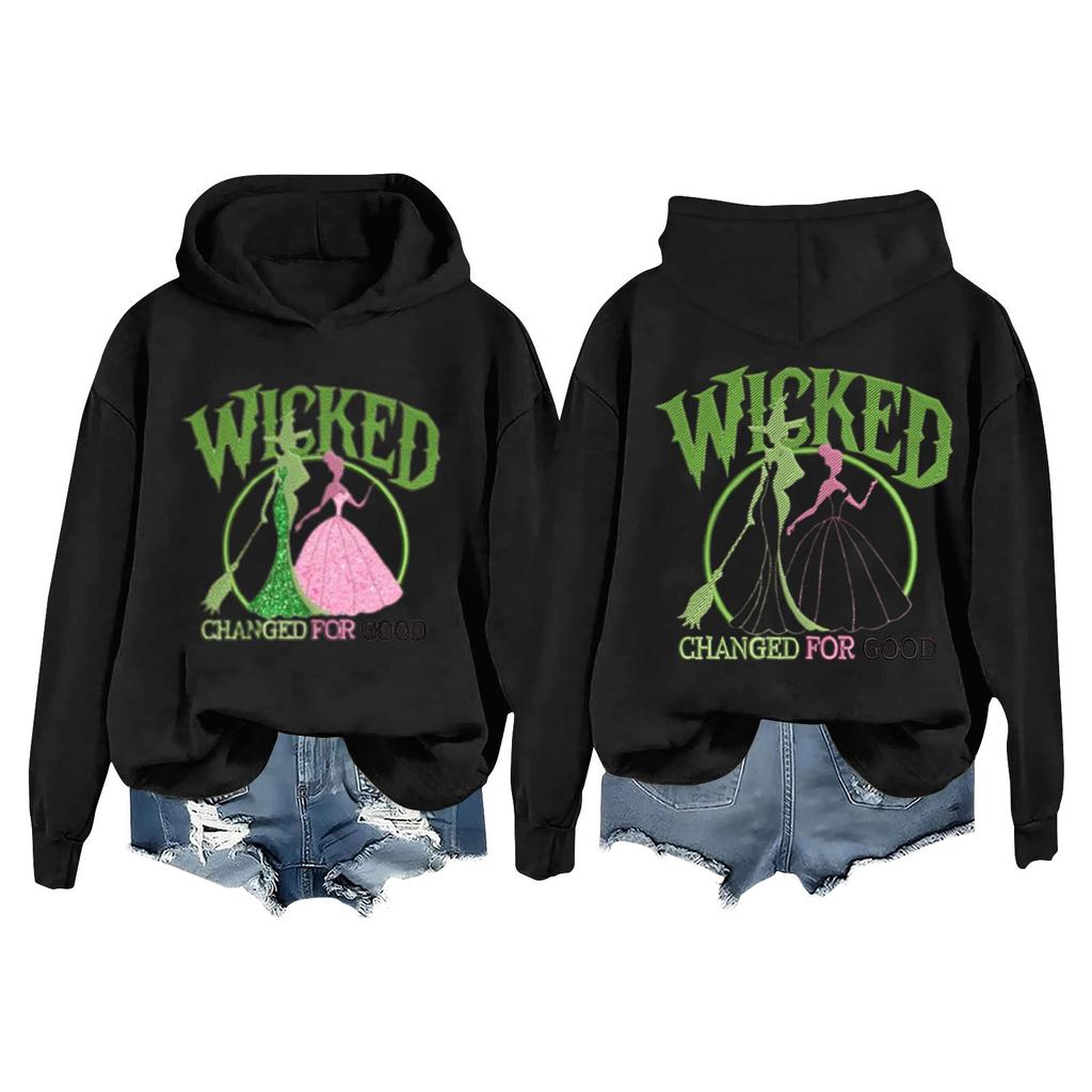 Женская повседневная толстовка с капюшоном и принтом ведьмы с длинными рукавами